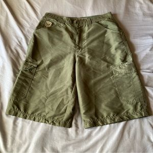 JNCO Cargo Shorts Mens 34 Green Skulls Vintage Y2K Hear See Speak No Evil